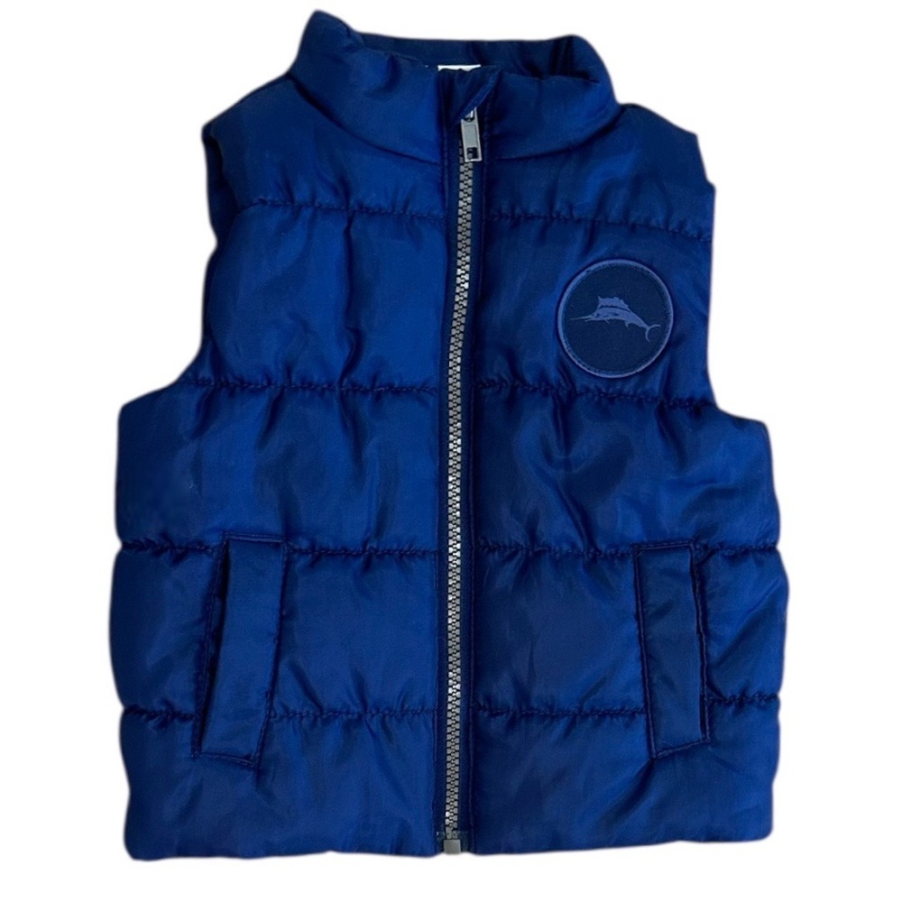 New Tommy Bahama Baby Boys Puffer Vest Jacket Navy Blue Logo Patch 12 Months